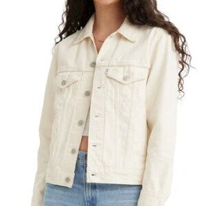 NEW w/ Tags Levi’s Ex Boyfriend Trucker Jean Jacket Ivory Denim Womens SMALL